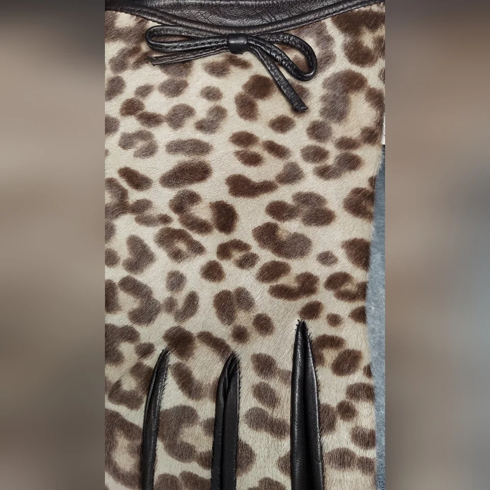 Coach OCELT Leather and Cow Hair Leopard Print Women's Gloves Size 7 - Picture 4 of 12